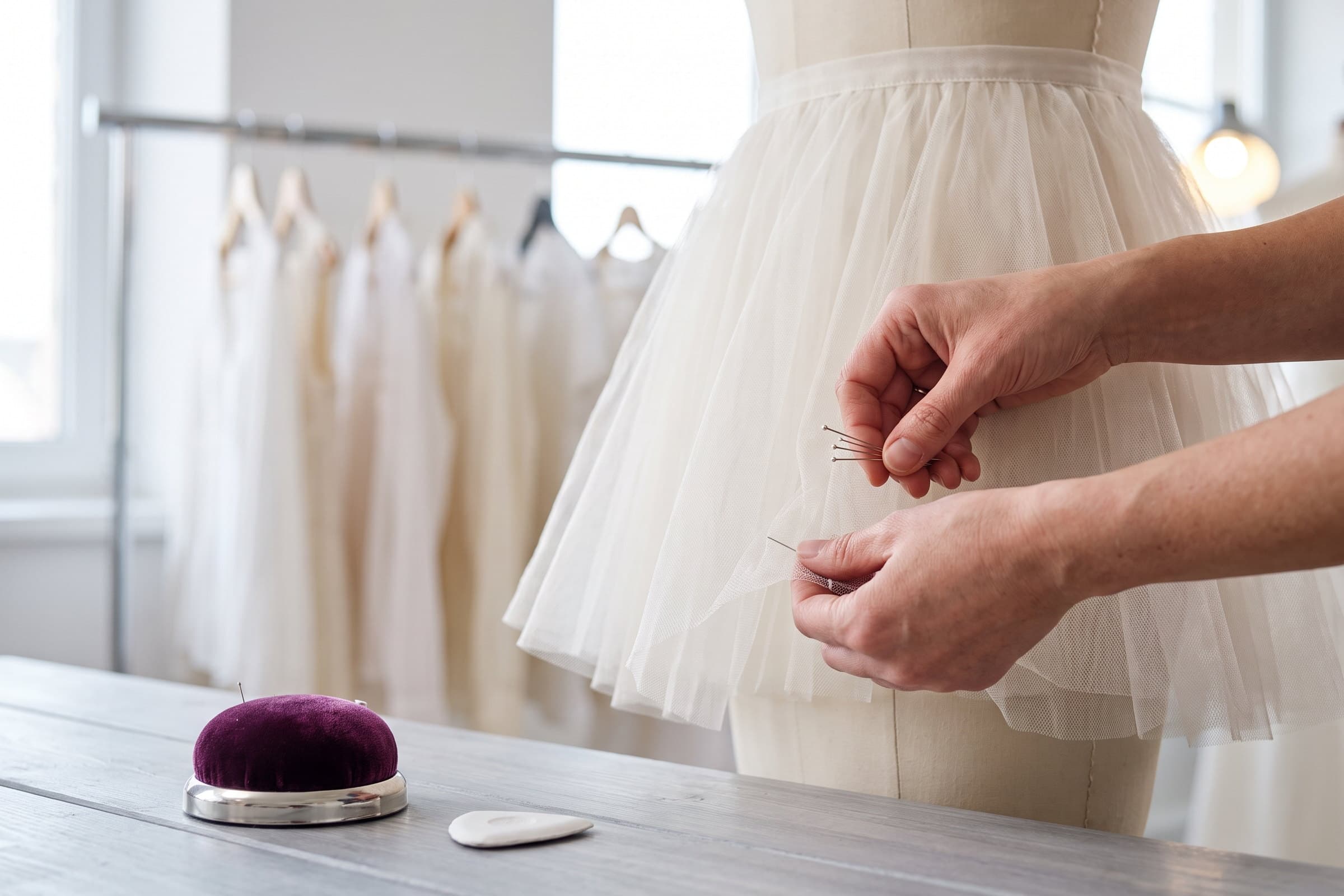 A wedding gown fitted and altered in-house at Lady Galloway Gowns.
