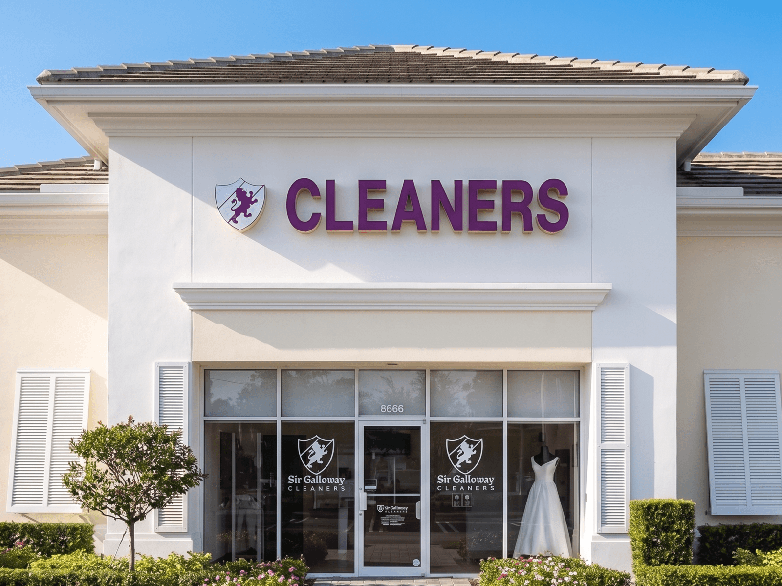 The Sir Galloway Cleaners storefront at 8668 Sunset Drive.
